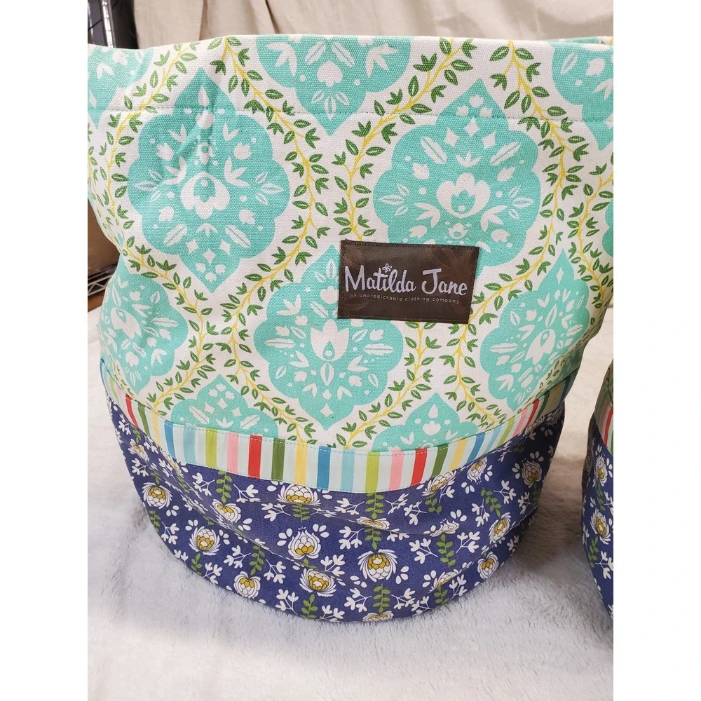 Matilda Jane Mint Green Blue FLoral Daydream Fabric Storage Tote Toy Box Set 2